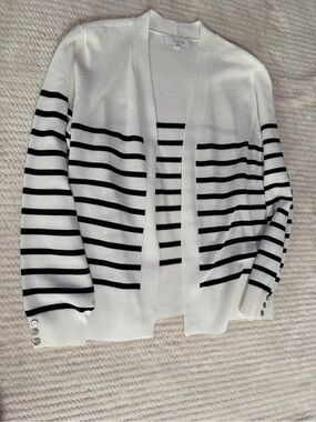 Verve Ami White Cardigan with Black Stripes